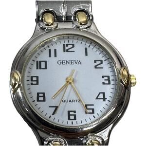 Geneva White Dial Round Case Two Tone Bracelet Band Watch Inch